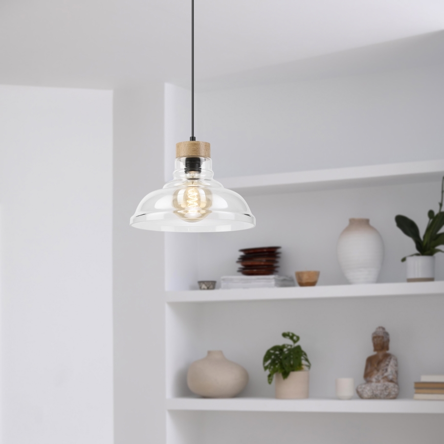 Suspension sur câble SINGLE 1xE27/60W/230V Ø 28 cm chêne