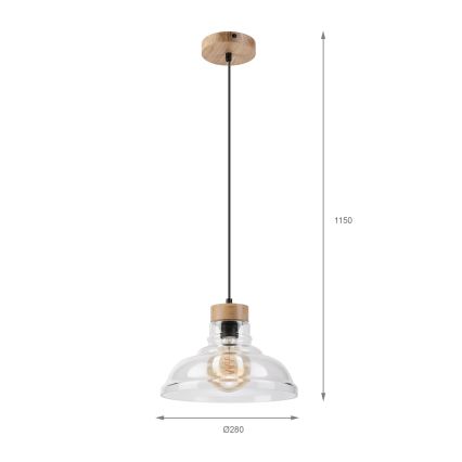 Suspension sur câble SINGLE 1xE27/60W/230V Ø 28 cm chêne