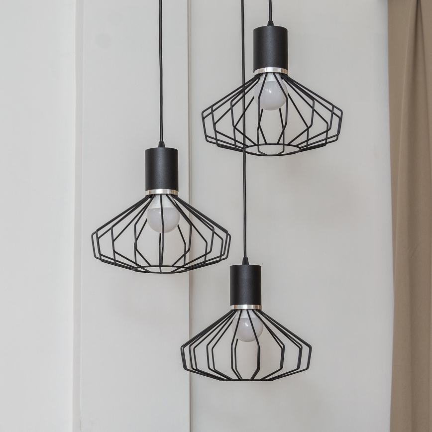 Suspension sur câble SOLANO 3xE27/15W/230V noir/chrome brillant