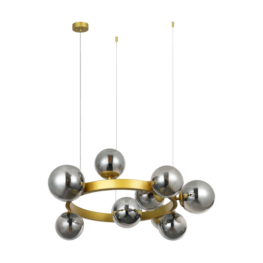 Suspension sur câble SOLARI 9xE14/15W/230V doré/noir fumé