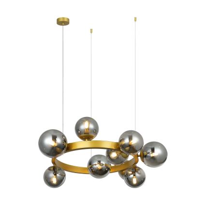 Suspension sur câble SOLARI 9xE14/15W/230V doré/noir fumé