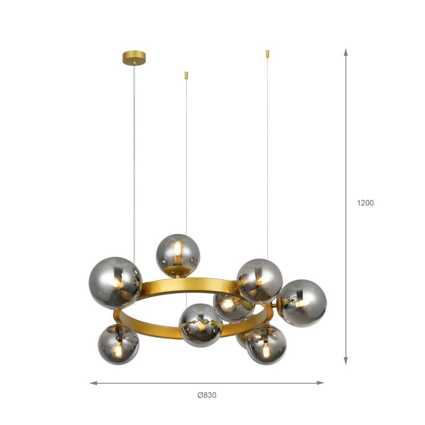 Suspension sur câble SOLARI 9xE14/15W/230V doré/noir fumé