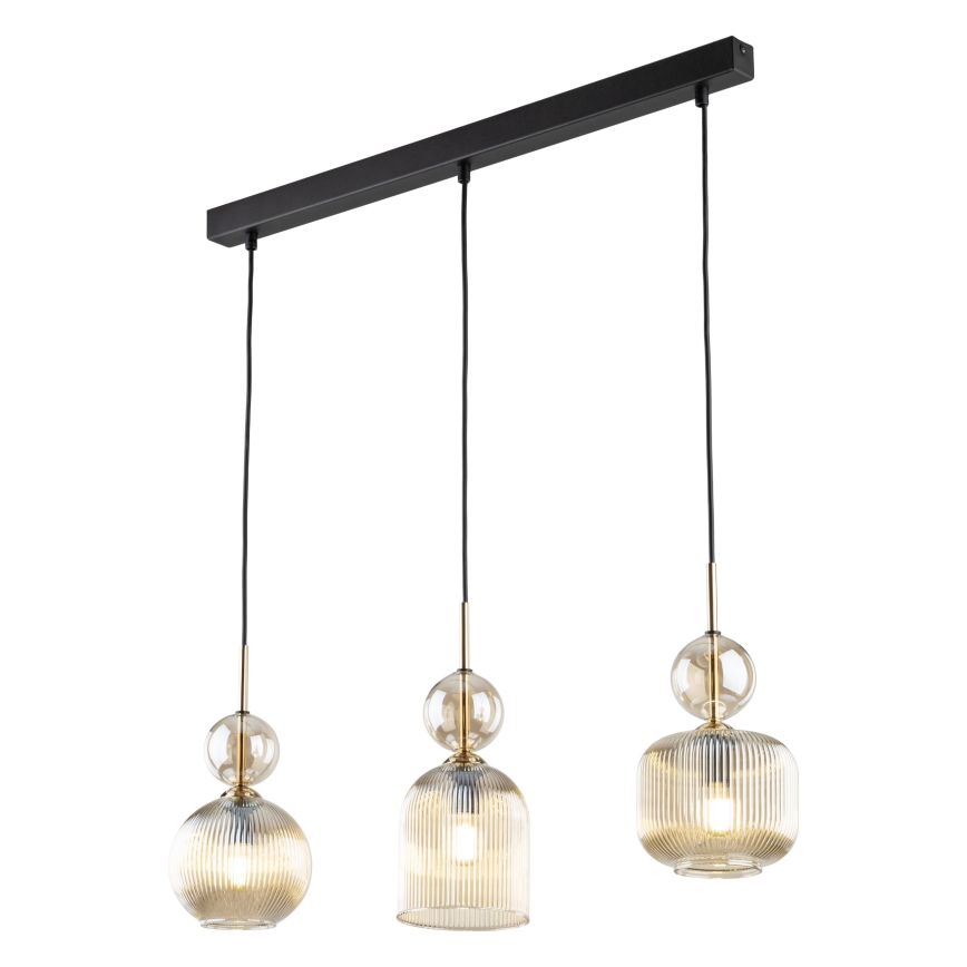 Suspension sur câble SOPHIA 3xE14/10W/230V noir/beige fumé