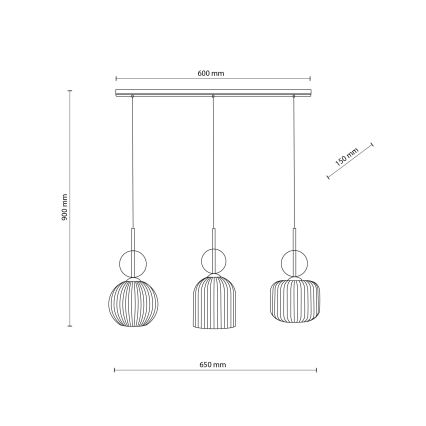 Suspension sur câble SOPHIA 3xE14/10W/230V noir/beige fumé