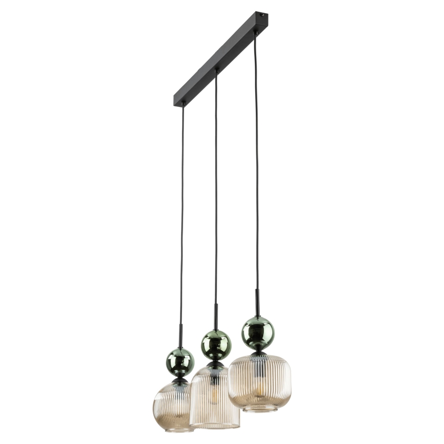 Suspension sur câble SOPHIA 3xE14/10W/230V noir/vert/beige fumé