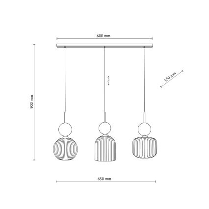 Suspension sur câble SOPHIA 3xE14/10W/230V noir/vert/beige fumé