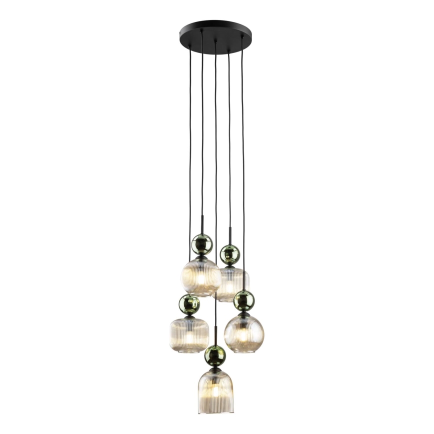 Suspension sur câble SOPHIA 5xE14/10W/230V noir/vert/beige fumé
