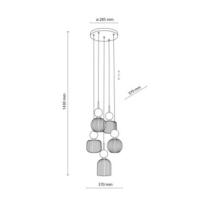 Suspension sur câble SOPHIA 5xE14/10W/230V noir/vert/beige fumé