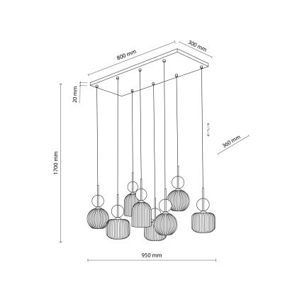 Suspension sur câble SOPHIA 8xE14/10W/230V noir/beige fumé