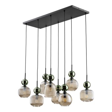 Suspension sur câble SOPHIA 8xE14/10W/230V noir/vert/beige fumé
