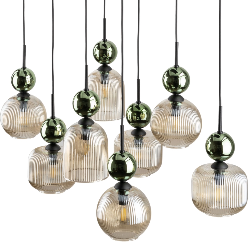 Suspension sur câble SOPHIA 8xE14/10W/230V noir/vert/beige fumé