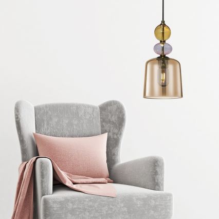 Suspension sur câble TROPEA 1xE27/15W/230V noir/beige fumé/rose