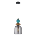 Suspension sur câble TROPEA 1xE27/15W/230V noir/bleu fumé/beige