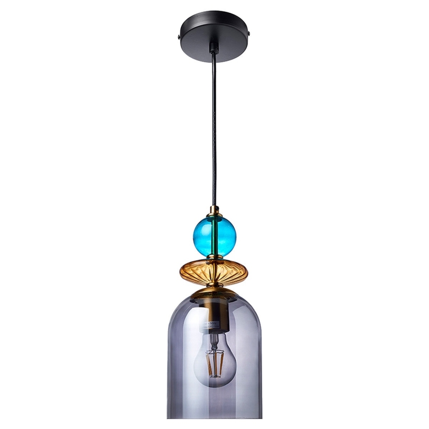 Suspension sur câble TROPEA 1xE27/15W/230V noir/bleu fumé/beige