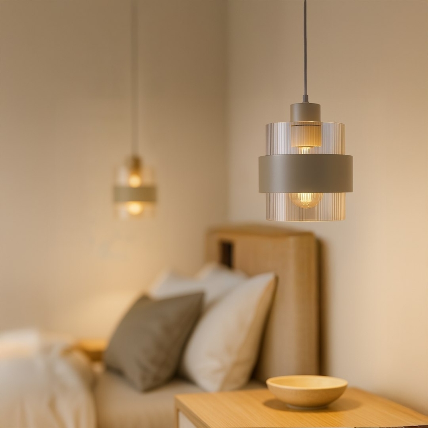 Suspension sur câble VALENTINO 1xE27/15W/230V beige/transparent