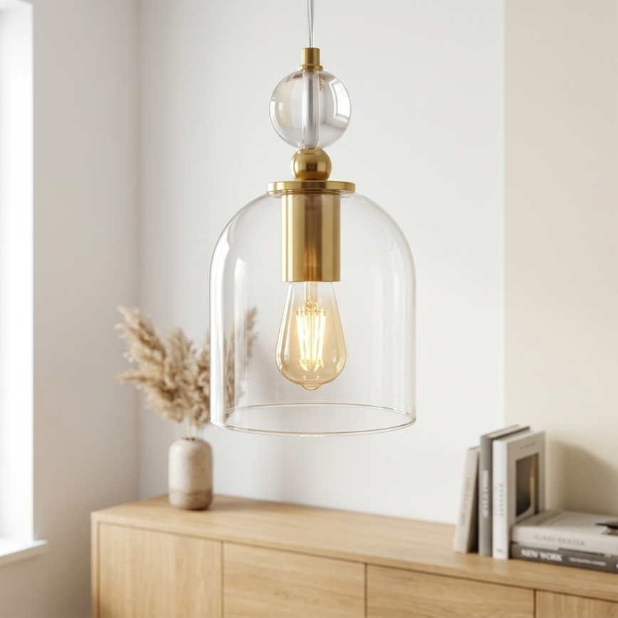 Suspension sur câble VELARE 1xE27/15W/230V, finition dorée/verre transparent