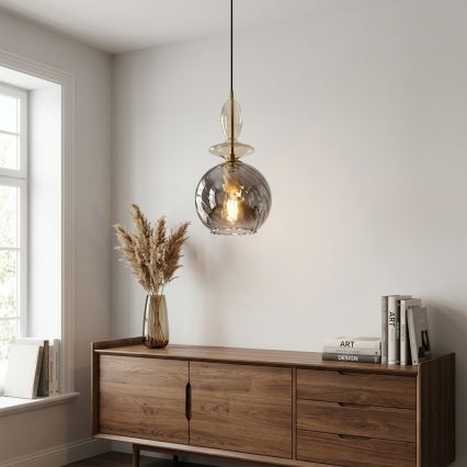 Suspension sur câble VELLO 1xE27/15W/230V noir/beige fumé/noir