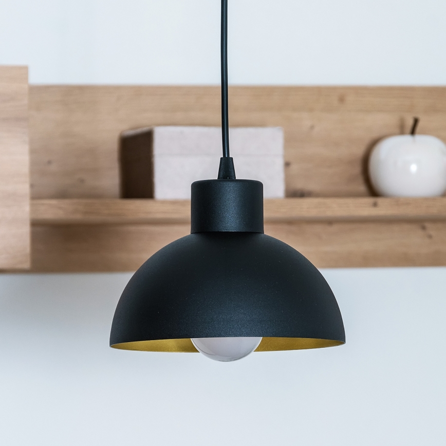 Suspension sur câble VESPER 1x E27 / 15 W / 230 V Ø 18 cm noir/doré