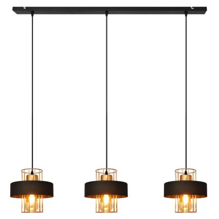 Suspension sur câble VOLTA 3xE27/15W/230V noir/or rose