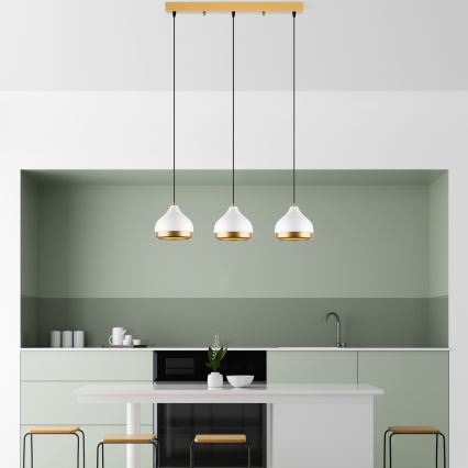 Suspension sur câble YILDO 3xE27/40W/230V blanc/doré