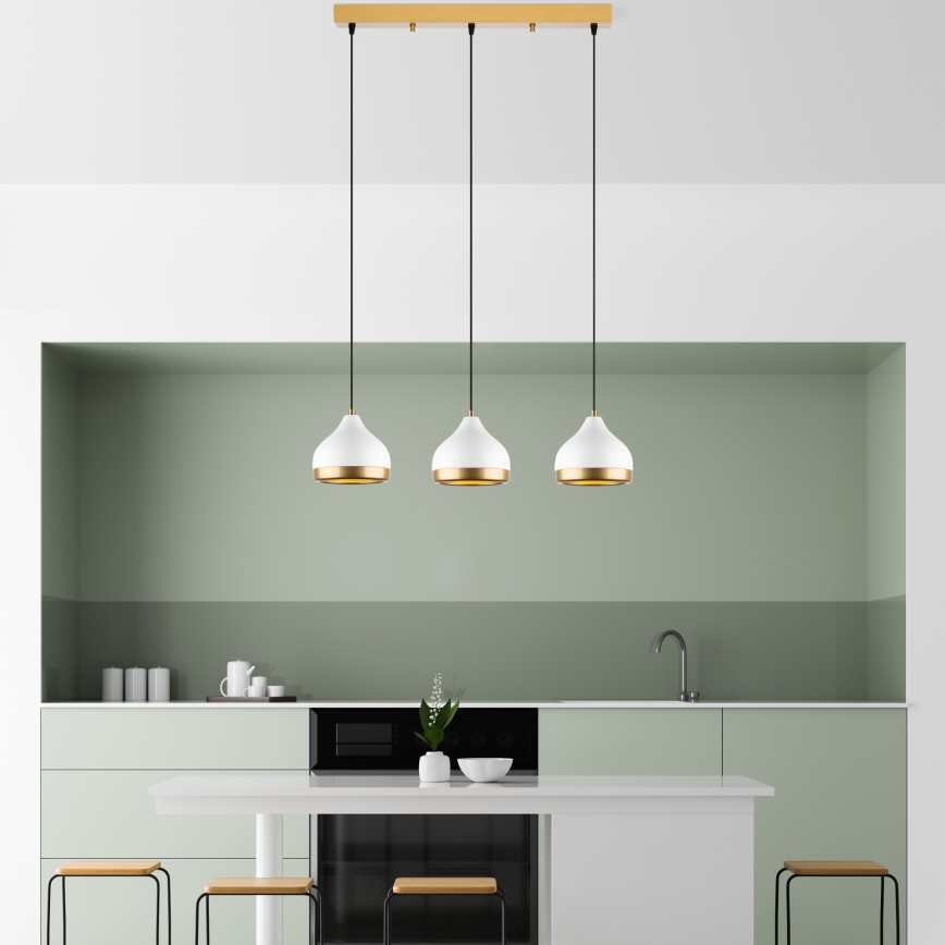 Suspension sur câble YILDO 3xE27/40W/230V blanc/doré