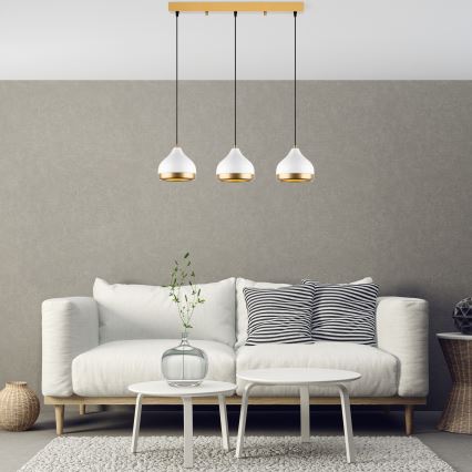 Suspension sur câble YILDO 3xE27/40W/230V blanc/doré