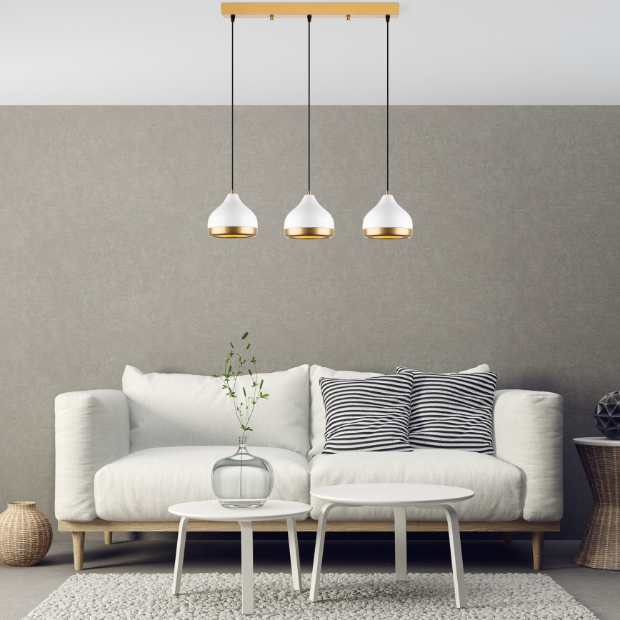 Suspension sur câble YILDO 3xE27/40W/230V blanc/doré