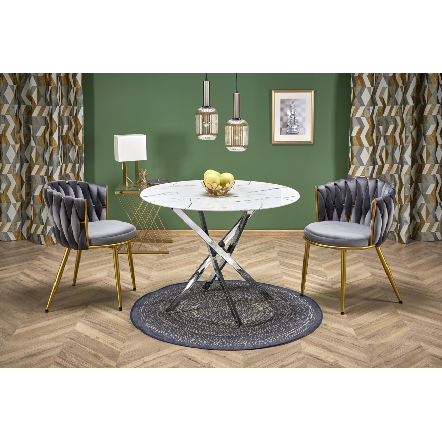 Table à manger ESTEN 100 cm blanche/argentée
