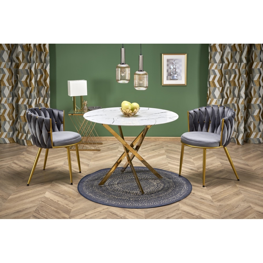 Table à manger ESTEN 100 cm blanche/dorée