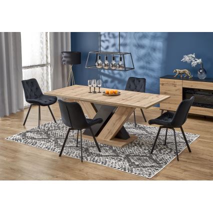 Table à manger extensible DROM 160/200x90 cm chêne wotan/noir