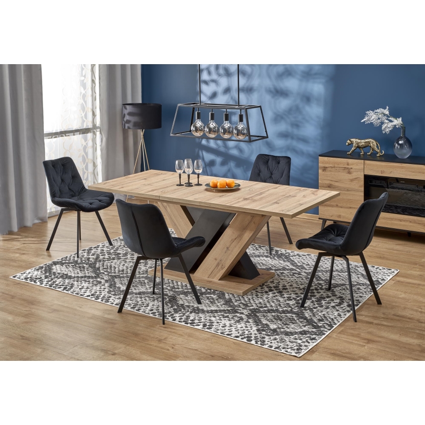 Table à manger extensible DROM 160/200x90 cm chêne wotan/noir