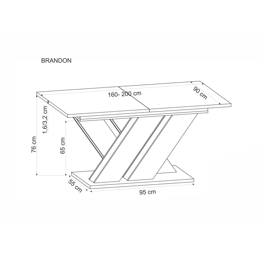Table à manger extensible DROM 160/200x90 cm chêne wotan/noir