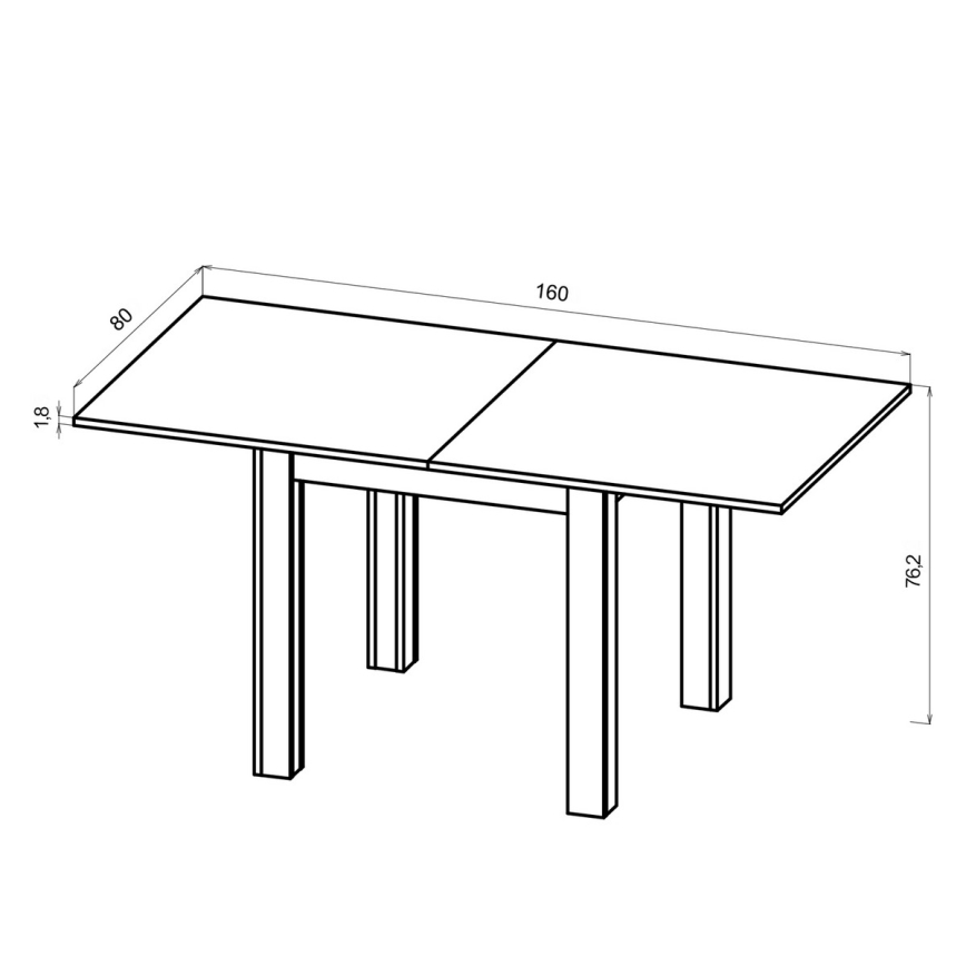 Table à rallonge ZARO 80/160x80 cm chêne artisan/noir