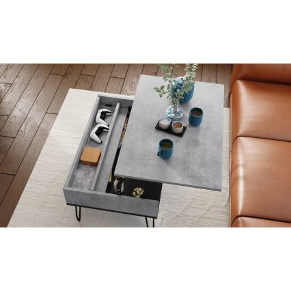 Table basse à plateau relevable et étagère HALIJA gris béton/noir