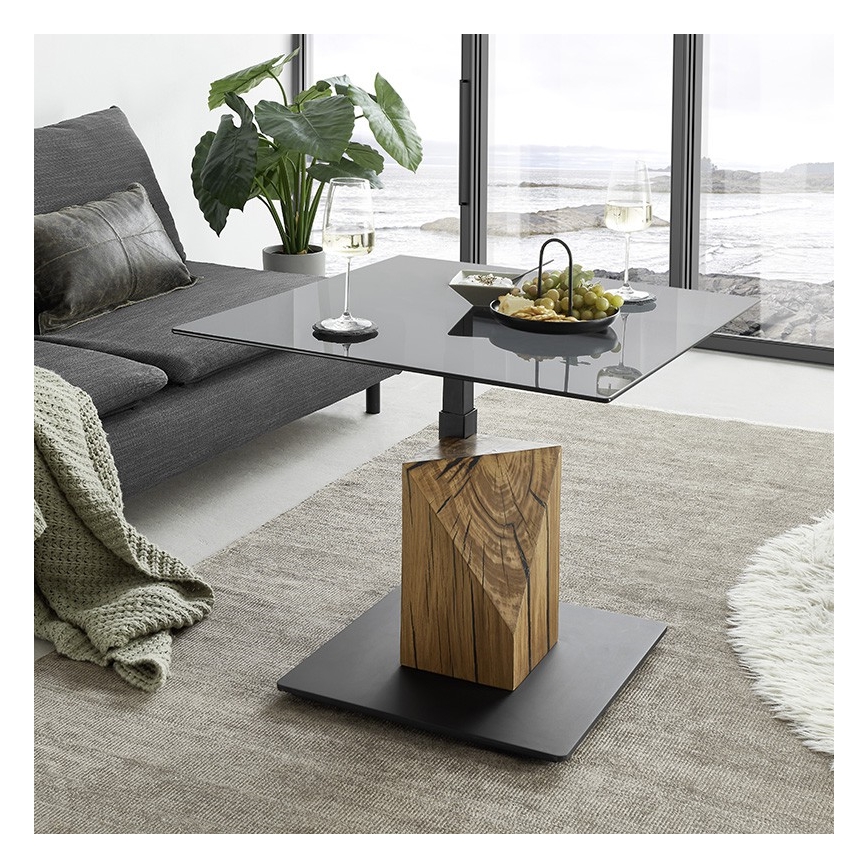 Table basse à plateau relevable VENTO fumé/chêne/noir