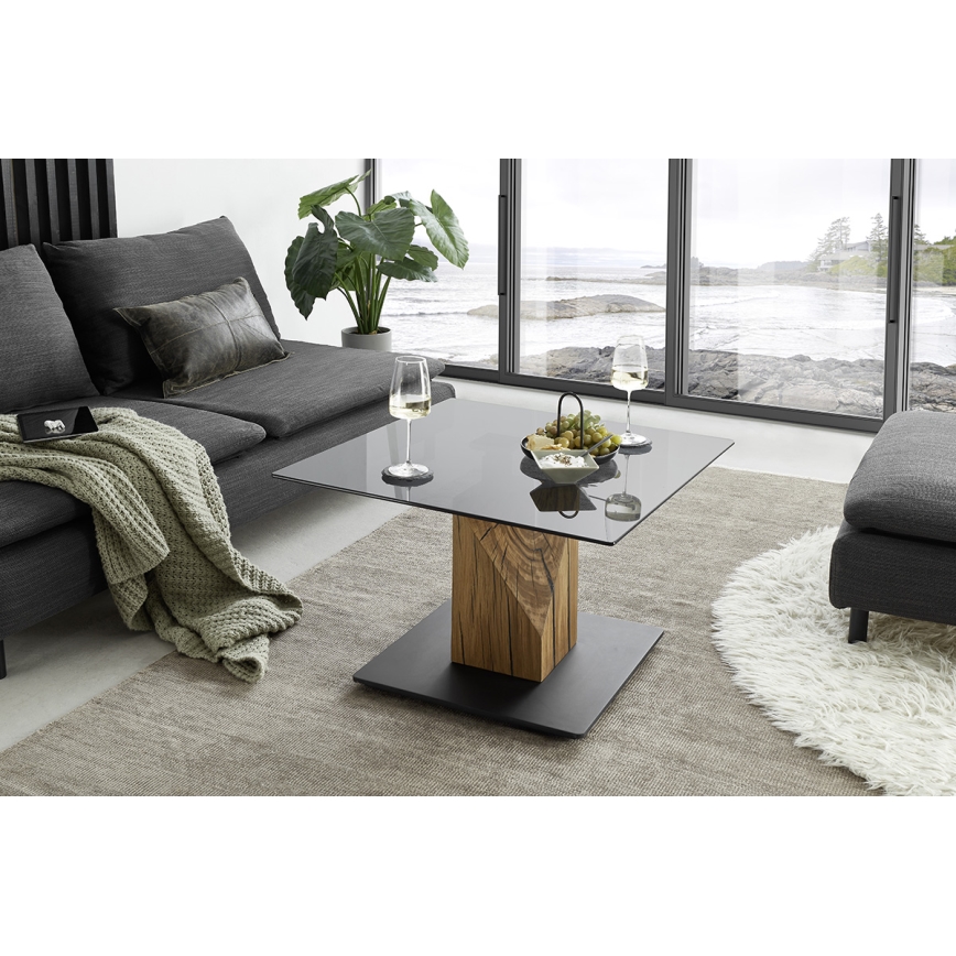 Table basse à plateau relevable VENTO fumé/chêne/noir