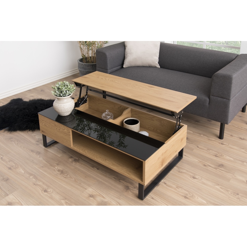Table basse avec plateau relevable ENZO 110x60 cm noir/chêne