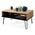 Table basse avec plateau relevable et étagère HALIJA chêne craft/noir