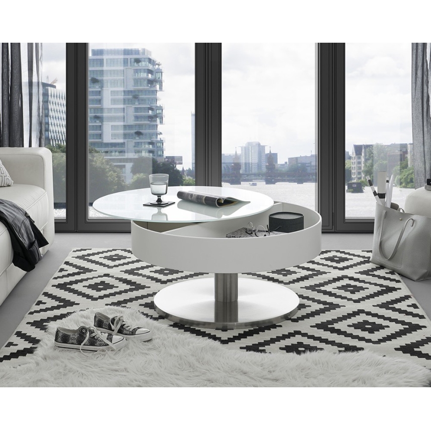 Table basse BLOCK, diamètre 79 cm, blanc/argenté