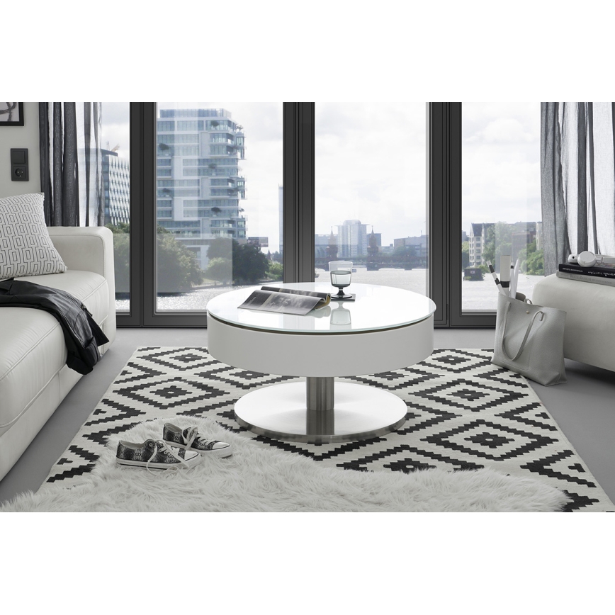 Table basse BLOCK, diamètre 79 cm, blanc/argenté