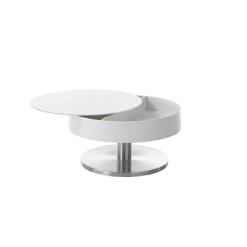 Table basse BLOCK, diamètre 79 cm, blanc/argenté