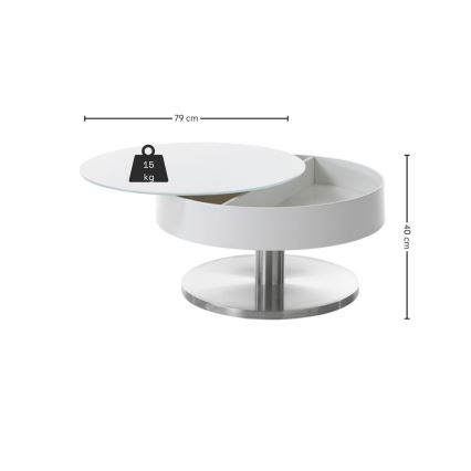 Table basse BLOCK, diamètre 79 cm, blanc/argenté