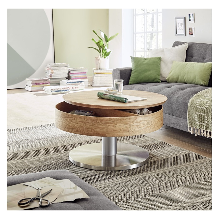 Table basse BLOCK Ø 79 cm, chêne/argenté