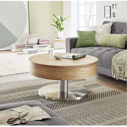 Table basse BLOCK Ø 79 cm, chêne/argenté