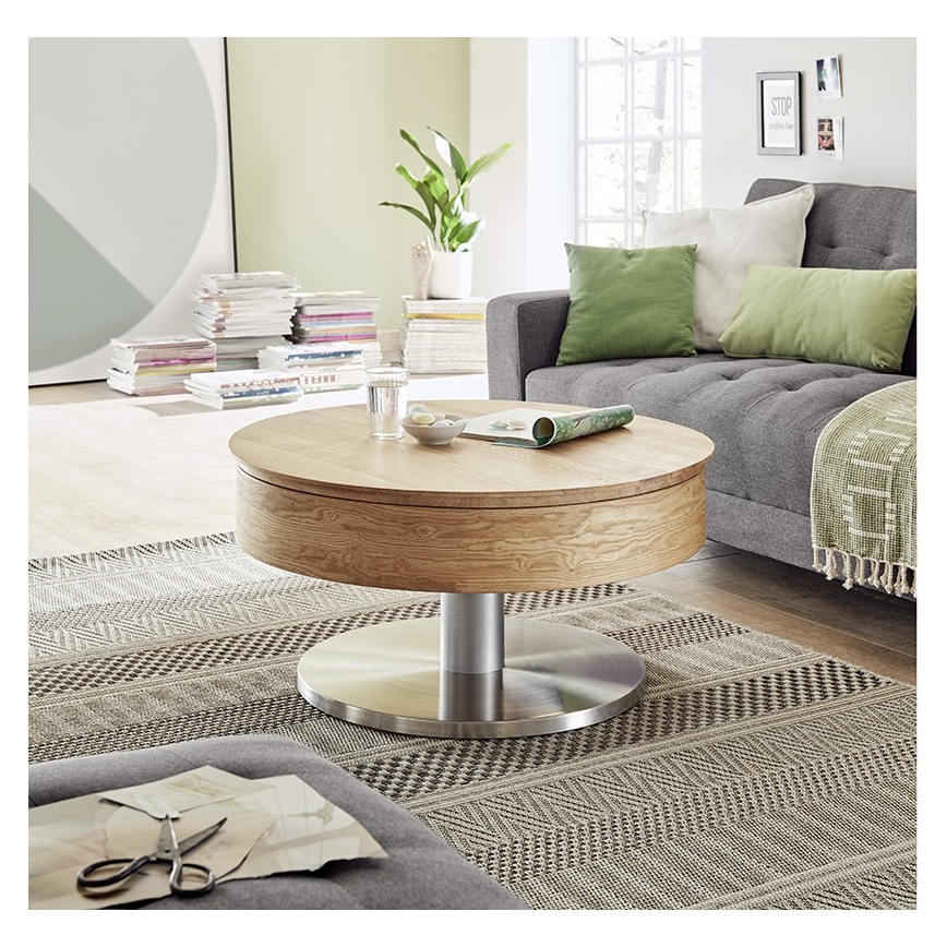 Table basse BLOCK Ø 79 cm, chêne/argenté