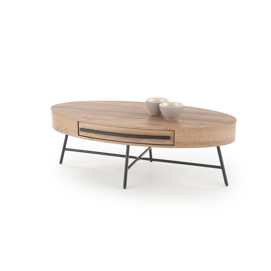 Table basse CAROLINA 41x120 cm avec tiroir, chêne doré/noir