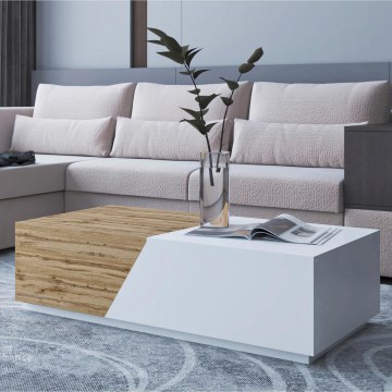 Table basse CEELIAS 124x42 cm blanc/chêne Wotan