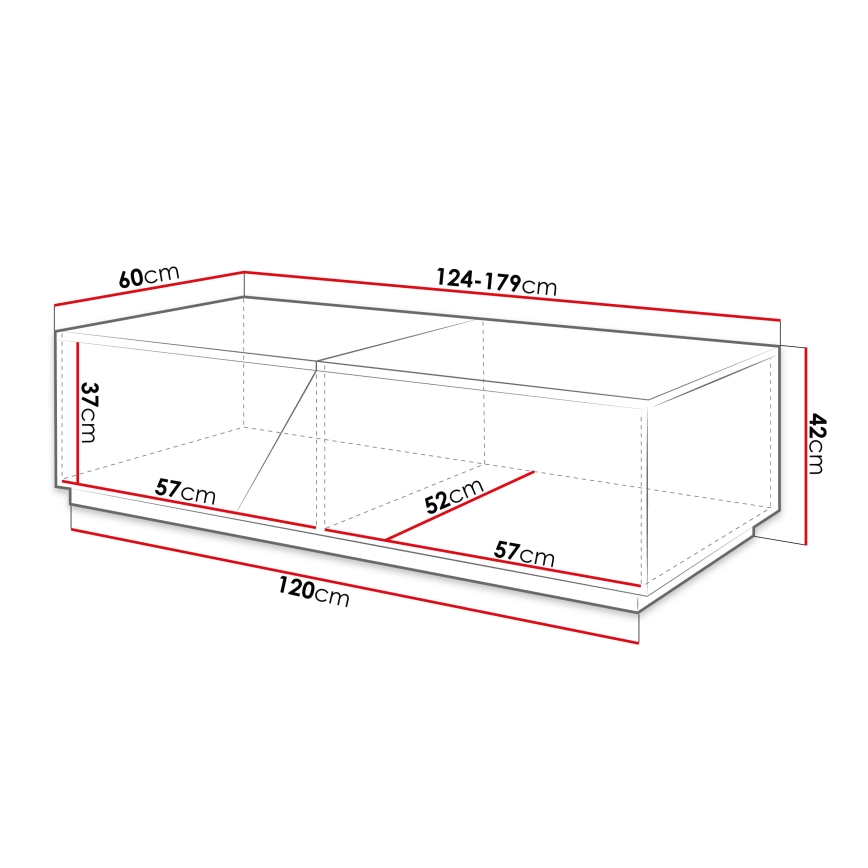 Table basse CEELIAS 124x42 cm blanc/chêne Wotan