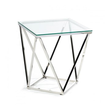 Table basse DIAMANTA 50x50 cm chrome brillant/transparent