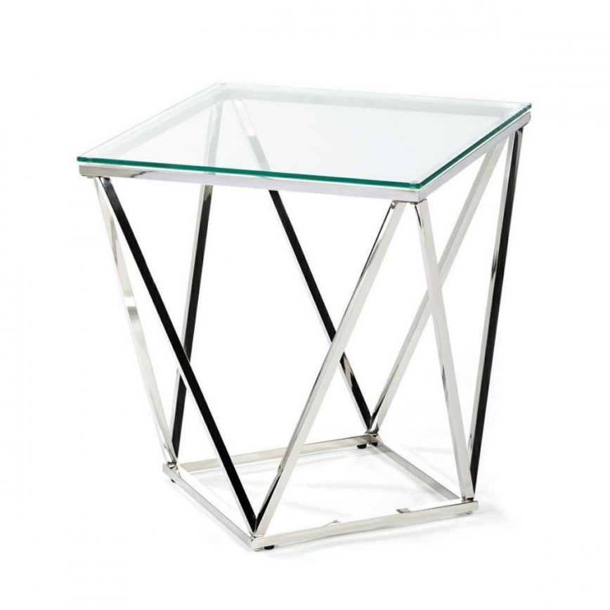Table basse DIAMANTA 50x50 cm chrome brillant/transparent